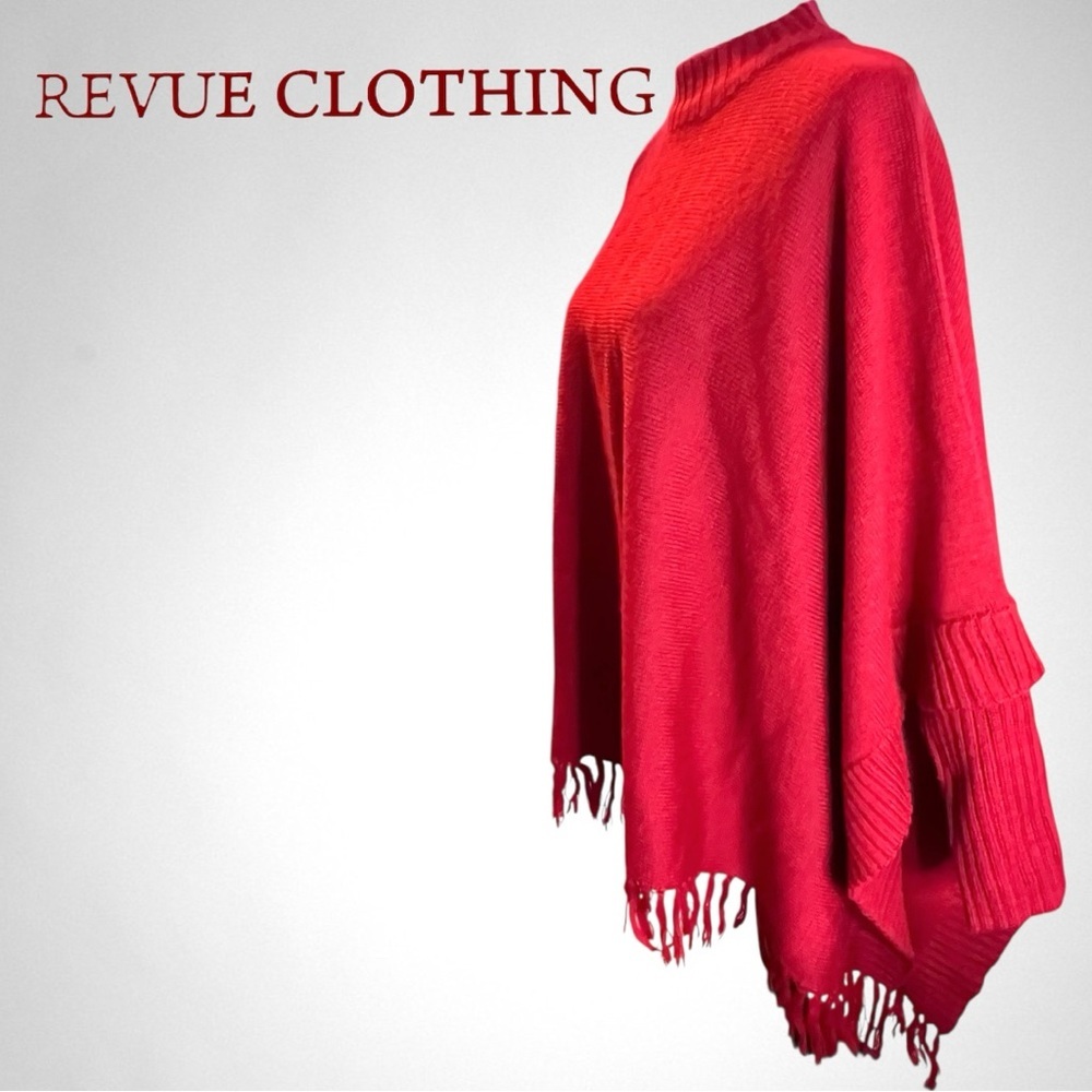 REVUE CLOTHING Women's Red Wool Blend Sweater Poncho